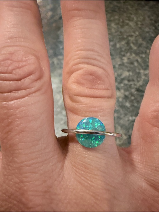 Pura Vida Jewelry - Pura Vida Sterling Silver Ring with Blue-Green Opal Disk - Size 7